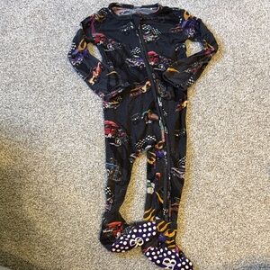 Black Car-Print Footed One-Piece Pajama for Kids